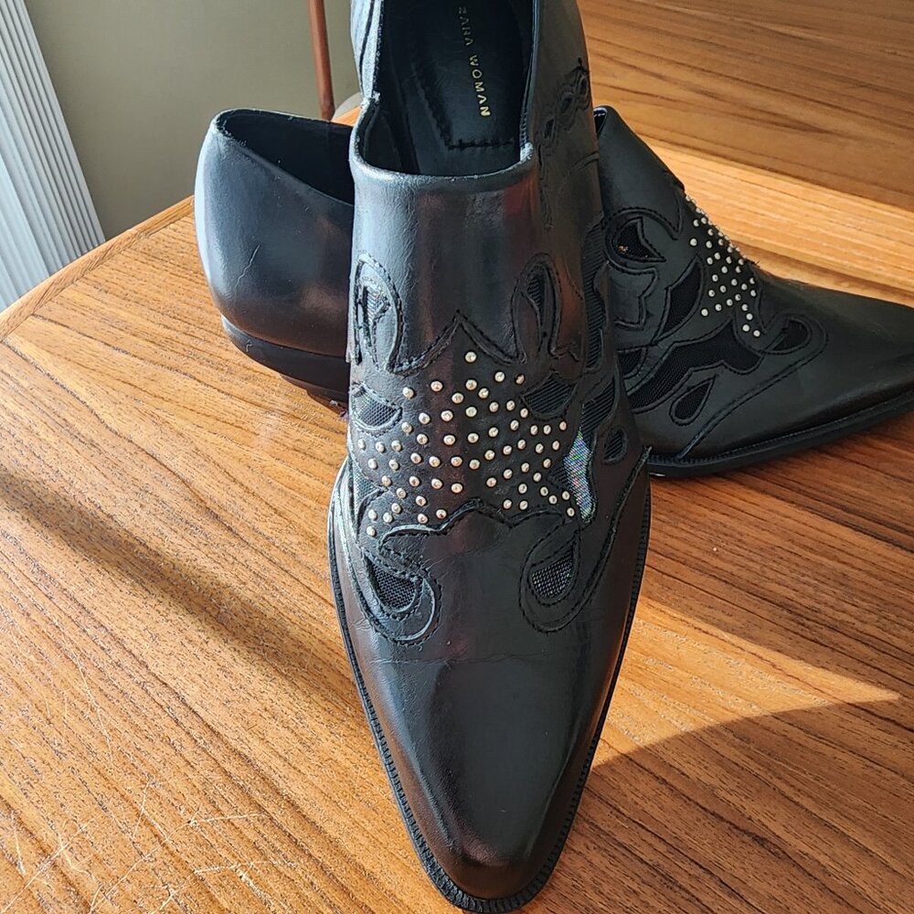 Zara Woman Leather Laser Cut Booties Size 7.5